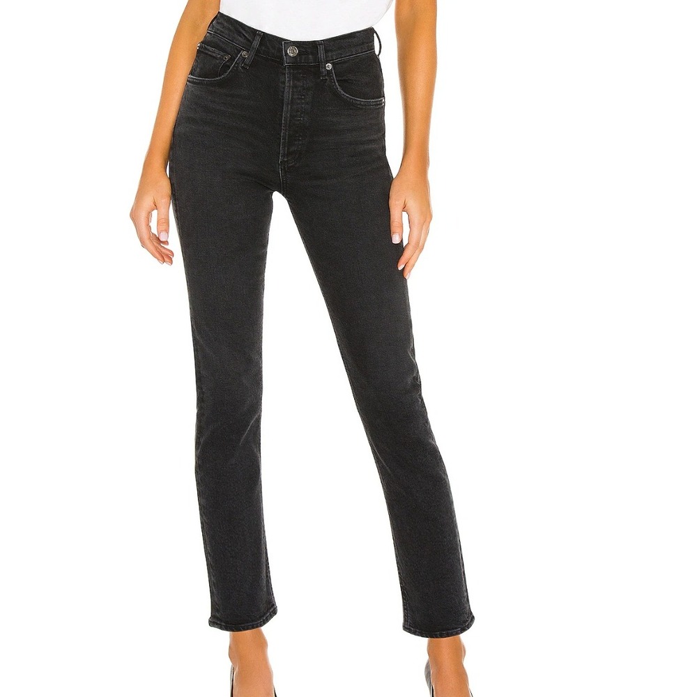 Agolde Riley High‎ Rise Straight Crop Jeans in Panoramic Black sz 26